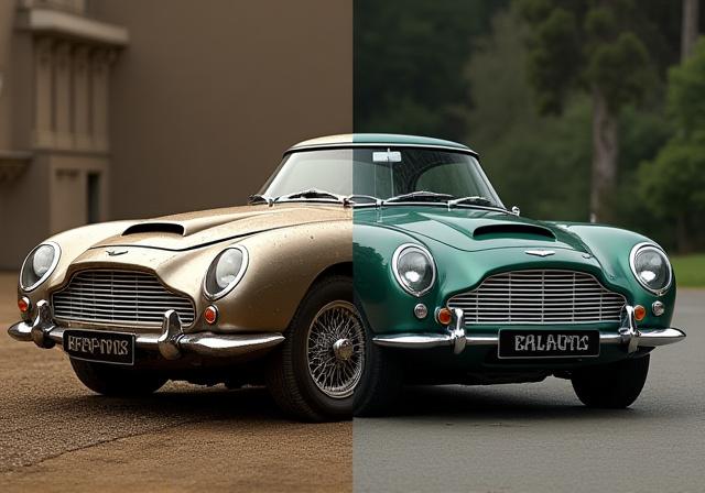 Comparaison avant après restauration Aston Martin